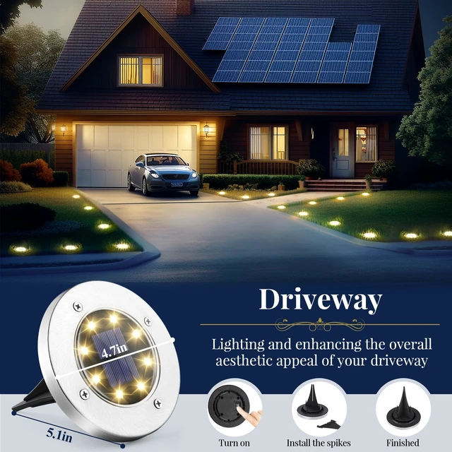 Alt view image 5 of 6 - SOLPEX Solar Ground Lights Outdoor, Garden Lights 12 Pack Warm White | IP65 Waterproof Stainless Steel Landscape Lighting for Walkway, Driveway, Pathway, Patio, Backyard Decor