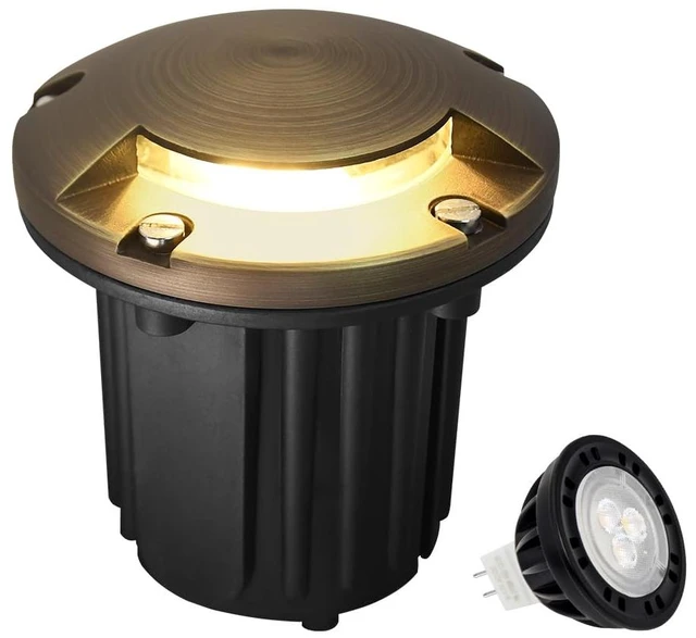 Main image of MALORY Low Voltage Landscape Well Lights,126 mm Brass Top Cover 1Pack | 12V Outdoor In Ground Lights,Waterproof, One-Direction Turret Top, 7W MR16 Bulb ,for Landscaping,Pathway, Driveway,Garden