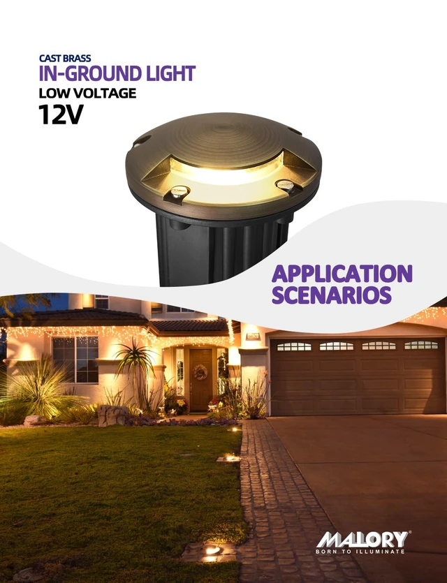 Alt view image 2 of 6 - MALORY Low Voltage Landscape Well Lights,126 mm Brass Top Cover 1Pack | 12V Outdoor In Ground Lights,Waterproof, One-Direction Turret Top, 7W MR16 Bulb ,for Landscaping,Pathway, Driveway,Garden