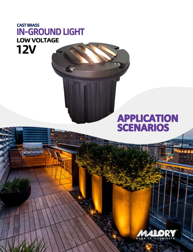 Alt view image 2 of 7 - MALORY Low Voltage Landscape Well Lights, (126 mm) Brass Top Cover | 12V Outdoor In Ground Lights,Waterproof Uplight,Grated Top, 5W MR16 Bulb ,for Landscaping,Pathway, Driveway, Deck,Garden