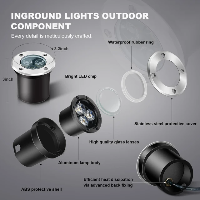 Alt view image 3 of 7 - ALEDECO 4Pack 3W Low Voltage Landscape Lights with Connectors 12-24V LED In-Ground Lights IP67 Waterproof Garden Lighting 6500K Outdoor Well Light for Yard Pathway Driveway Deck (Cool White)