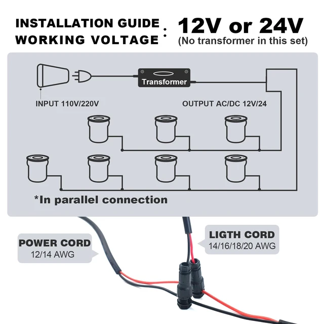 Alt view image 6 of 7 - ALEDECO 4Pack 3W Low Voltage Landscape Lights with Connectors 12-24V LED In-Ground Lights IP67 Waterproof Garden Lighting 6500K Outdoor Well Light for Yard Pathway Driveway Deck (Cool White)