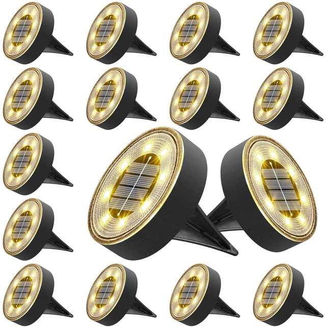 Main image of Joomer 16 Pack 3.4inch Solar Ground Lights Outdoor Waterproof, Warm White | 8LED Solar Powered Garden Lights Disc Landscape Pathway Lights for Patio Lawn Yard Driveway Walkway