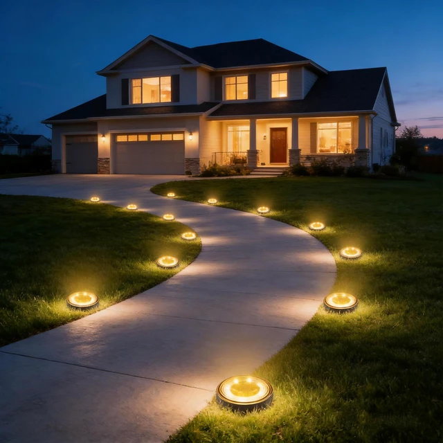 Alt view image 6 of 7 - Joomer 16 Pack 3.4inch Solar Ground Lights Outdoor Waterproof, Warm White | 8LED Solar Powered Garden Lights Disc Landscape Pathway Lights for Patio Lawn Yard Driveway Walkway