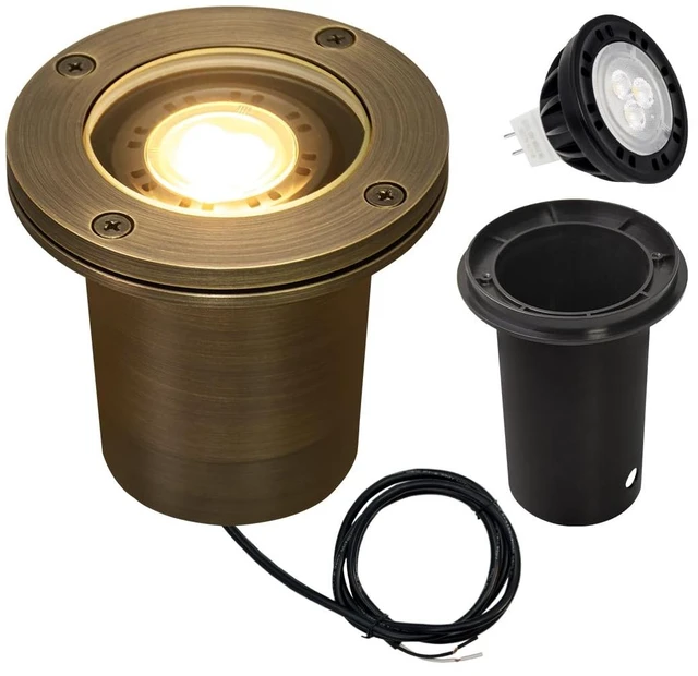 Main image of MALORY Low Voltage Landscape Well Lights, (99 mm) Brass Housing 1Pack | 12V Outdoor In Ground Lights,Waterproof Uplight, With PVC Sleeve, 7W MR16 Bulb ,for Landscaping,Pathway, Driveway,Garden