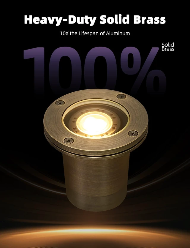 Alt view image 2 of 7 - MALORY Low Voltage Landscape Well Lights, (99 mm) Brass Housing 1Pack | 12V Outdoor In Ground Lights,Waterproof Uplight, With PVC Sleeve, 7W MR16 Bulb ,for Landscaping,Pathway, Driveway,Garden