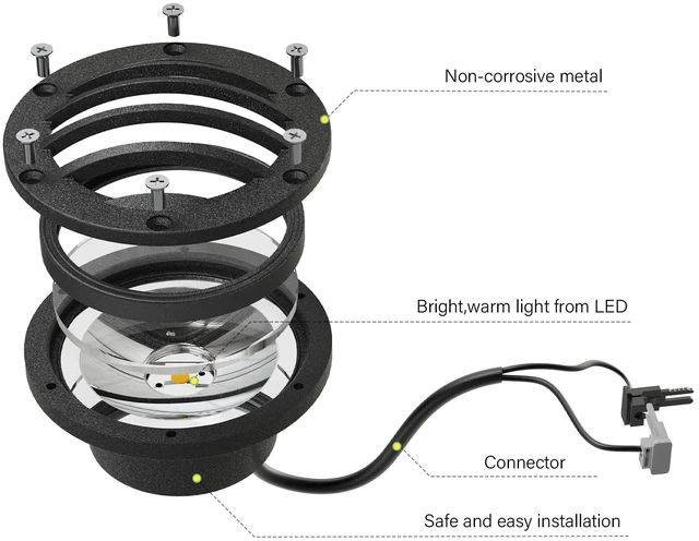 Alt view image 4 of 7 - Malibu Low Voltage Well Lights 4W LED Outdoor Landscape Deck Lights 12V Well Light 200Lumen in-Ground Light 2800K Warm White with Connector & Stake for Step Tree Patio Yard Garden 1Pack 8401-3500-01