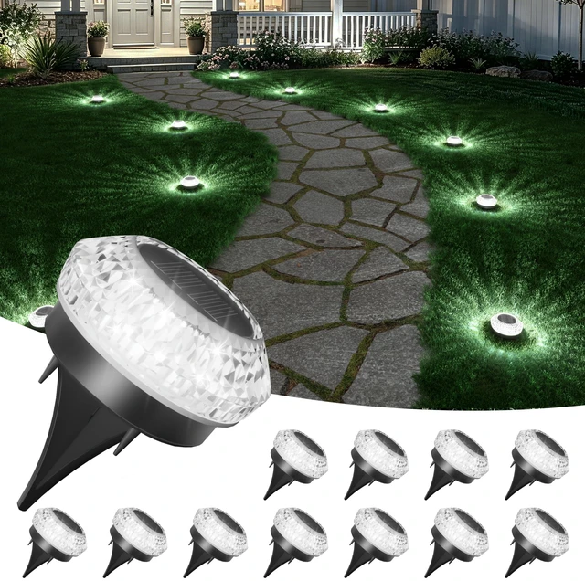 Main image of JOFIOS Mini Solar Ground Lights Outdoor,Flat Solar Pathway Lights 12 Pack | IP67 Waterproof Solar Powered Deck Lights,Landscape Lighting for Garden Yard Walkway Patio Driveway Small,Cool White
