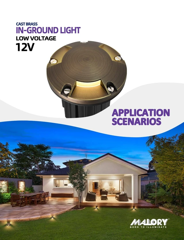 Alt view image 4 of 7 - MALORY Low Voltage Landscape Well Lights,126 mm Brass Top Cover 1Pack | 12V Outdoor In Ground Lights,Waterproof,Three-Direction Turret Top,7W MR16 Bulb,for Landscaping,Pathway, Driveway,Garden