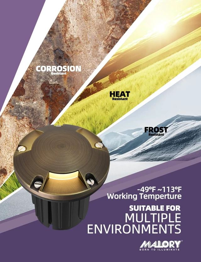 Alt view image 5 of 7 - MALORY Low Voltage Landscape Well Lights,126 mm Brass Top Cover 1Pack | 12V Outdoor In Ground Lights,Waterproof,Three-Direction Turret Top,7W MR16 Bulb,for Landscaping,Pathway, Driveway,Garden