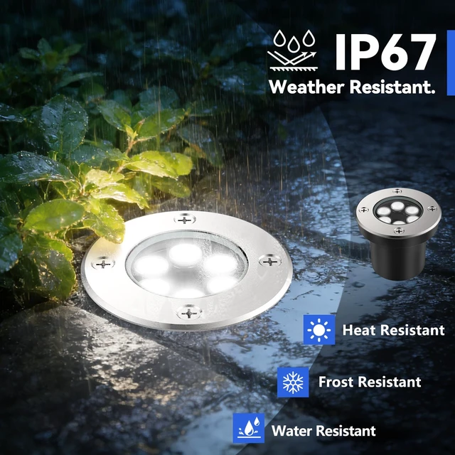 Alt view image 3 of 7 - JESLED 8 Pack Low Voltage Landscape Lights, 6000K LED Well Lights | 6W In-Ground Lights, IP67 Waterproof, 90° Wide Beam, 5-Ton Load Resistant for Driveway Yard Patio Deck Garden