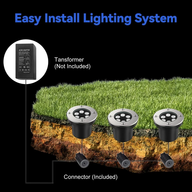 Alt view image 6 of 7 - JESLED 8 Pack Low Voltage Landscape Lights, 6000K LED Well Lights | 6W In-Ground Lights, IP67 Waterproof, 90° Wide Beam, 5-Ton Load Resistant for Driveway Yard Patio Deck Garden