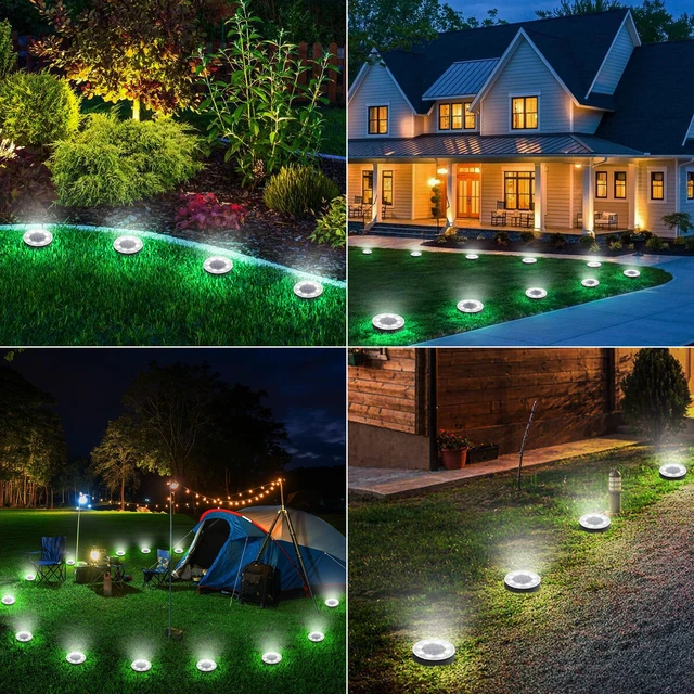Alt view image 7 of 7 - Joomer 16 Pack 3.4inch Solar Ground Lights Outdoor Waterproof, White | 8LED Solar Powered Garden Lights Disc Landscape Pathway Lights for Patio Lawn Yard Driveway Walkway