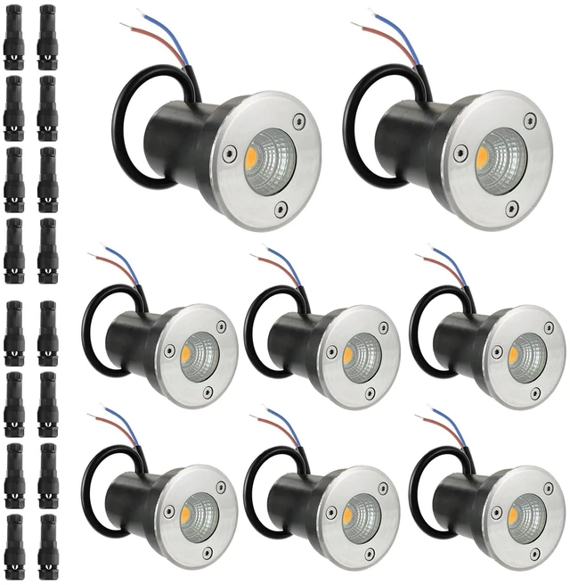 Main image of JAMHER 8 Pack Low Voltage Landscape Lights with Connectors,Warm White | Well Lights,In Ground Lights,Outdoor Landscape Lighting,12-24V,IP67 Waterproof,for Garden Yard Driveway Deck Step Up Light