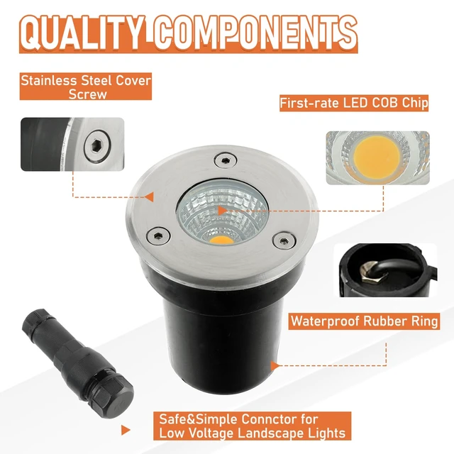 Alt view image 3 of 7 - JAMHER 2 Pack Low Voltage Landscape Lights with Connectors,Warm White | Well Lights,In Ground Lights,Outdoor Landscape Lighting,12-24V,IP67 Waterproof,for Garden Yard Driveway Deck Step Up Light