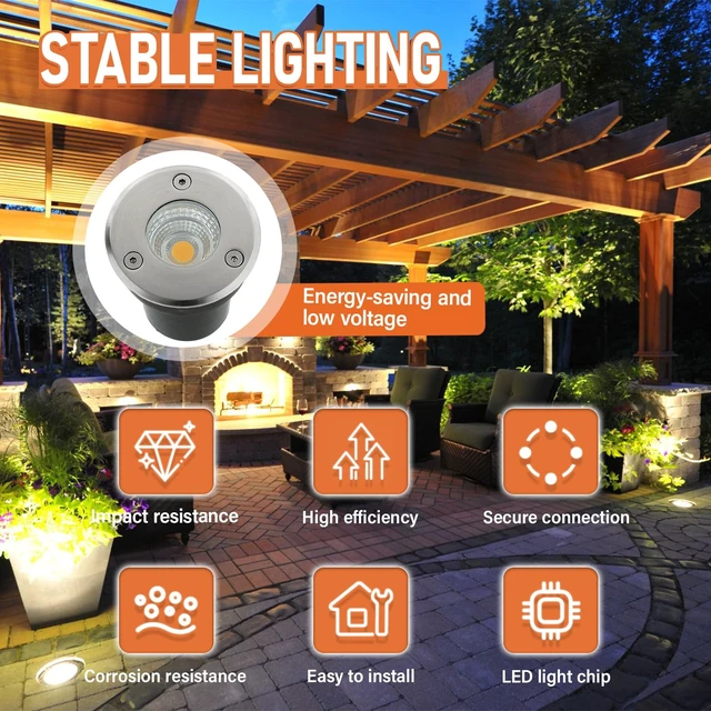 Alt view image 6 of 7 - JAMHER 2 Pack Low Voltage Landscape Lights with Connectors,Warm White | Well Lights,In Ground Lights,Outdoor Landscape Lighting,12-24V,IP67 Waterproof,for Garden Yard Driveway Deck Step Up Light