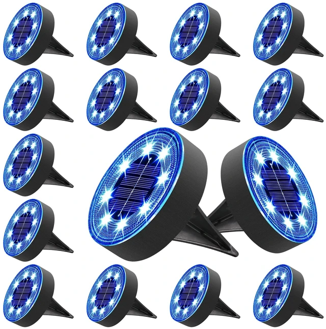 Main image of Joomer 16 Pack 3.4inch Solar Ground Lights Outdoor Waterproof, Blue | 8LED Solar Powered Garden Lights Disc Landscape Pathway Lights for Patio Lawn Yard Driveway Walkway