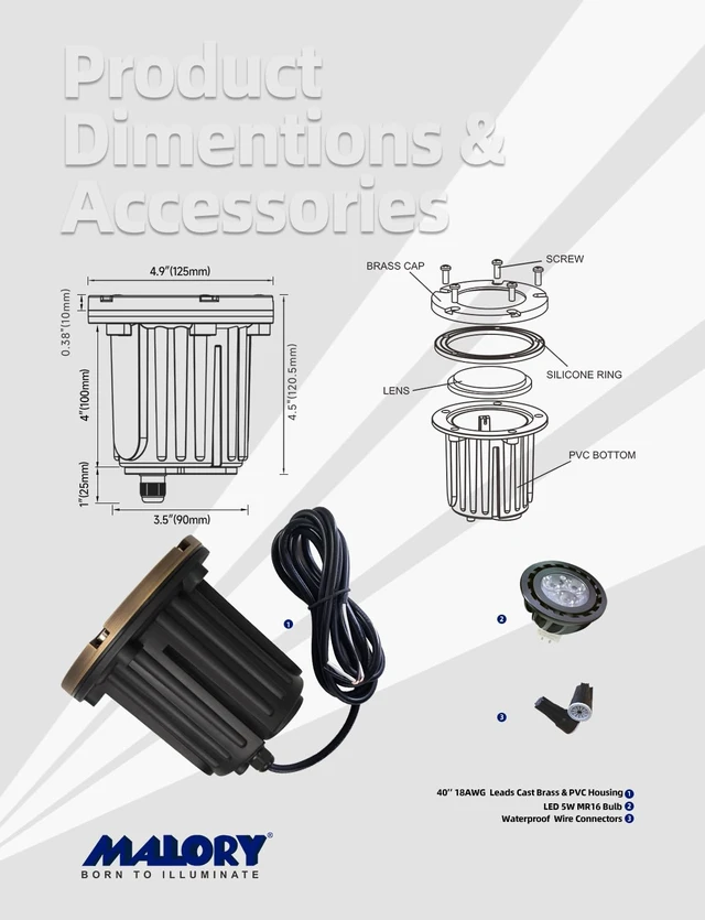 Alt view image 6 of 7 - MALORY Low Voltage Landscape Well Lights, (126 mm) Brass Top Cover | 12V Outdoor In Ground Lights,Waterproof Uplight,Flat Top, 5W MR16 Bulb ,for Landscaping,Pathway, Driveway, Deck,Garden