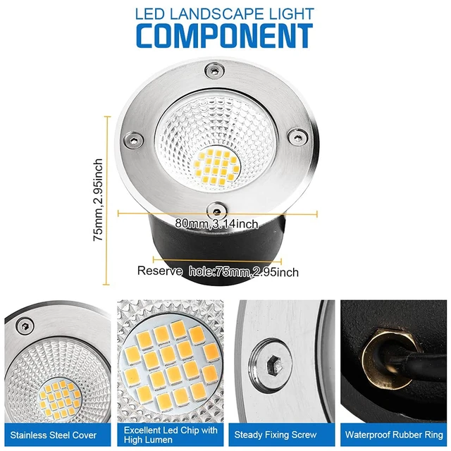 Alt view image 4 of 7 - ELEGLO 7W Led Landscape Well Lights, Low Voltage Landscape Ground Lights,12V/24V Landscape Lighting,IP67 Waterproof Outdoor InGround Lights for Garden Tree Uplights,Deck,Yard,Patio 6Pack(Warm White)