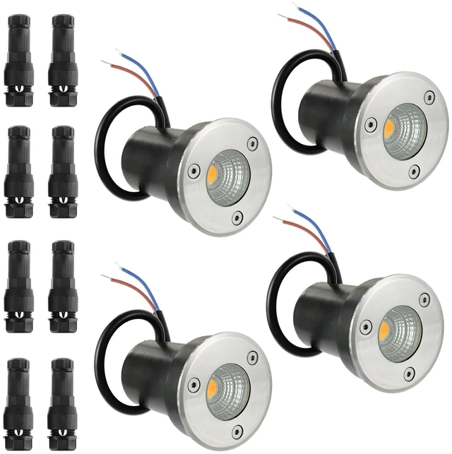 Main image of JAMHER 4 Pack Low Voltage Landscape Lights with Connectors,Warm White | Well Lights,In Ground Lights,Outdoor Landscape Lighting,12-24V,IP67 Waterproof,for Garden Yard Driveway Deck Step Up Light