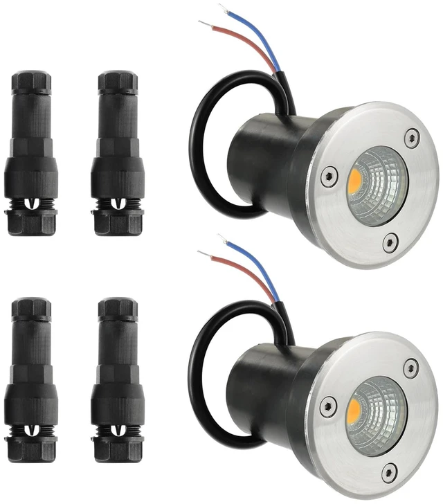 Main image of JAMHER 2 Pack Low Voltage Landscape Lights with Connectors,Warm White | Well Lights,In Ground Lights,Outdoor Landscape Lighting,12-24V,IP67 Waterproof,for Garden Yard Driveway Deck Step Up Light