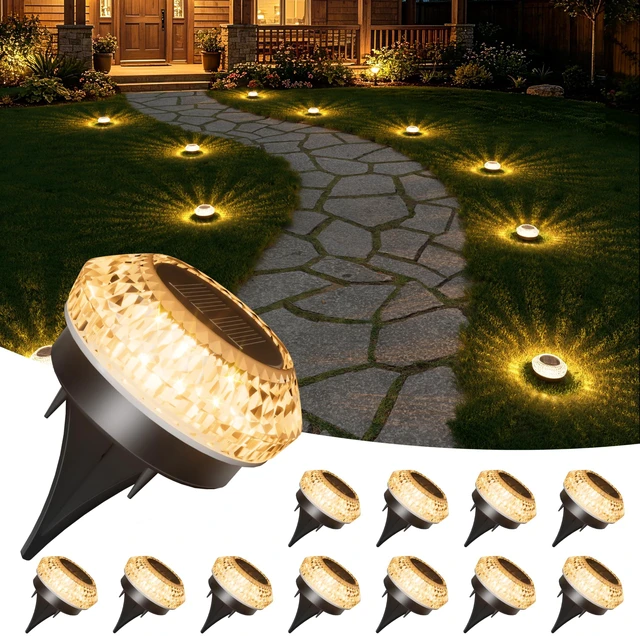 Main image of JOFIOS Mini Solar Ground Lights Outdoor,Flat Solar Pathway Lights 12 Pack | IP67 Waterproof Solar Powered Deck Lights,Landscape Lighting for Garden Yard Walkway Patio Driveway Small,Warm White