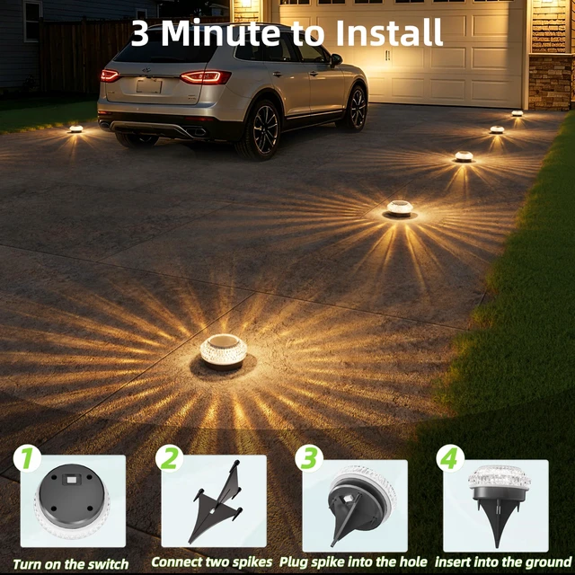 Alt view image 5 of 7 - JOFIOS Mini Solar Ground Lights Outdoor,Flat Solar Pathway Lights 12 Pack | IP67 Waterproof Solar Powered Deck Lights,Landscape Lighting for Garden Yard Walkway Patio Driveway Small,Warm White