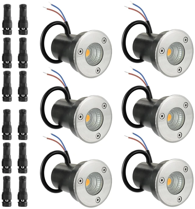 Main image of JAMHER 6 Pack Low Voltage Landscape Lights with Connectors,Warm White | Well Lights,In Ground Lights,Outdoor Landscape Lighting,12-24V,IP67 Waterproof,for Garden Yard Driveway Deck Step Up Light