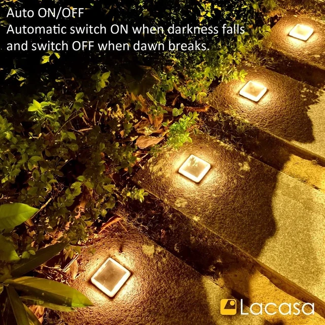 Alt view image 7 of 7 - Lacasa Solar Deck Lights, 4 Pack Warm White Outdoor In-Ground Driveway Walkway Dock, IP68 Waterproof Solar Powered Stair Step Pathway Fence Auto On/Off LED for Garden Yard Patio