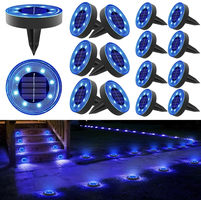 Main image of Joomer 16 Pack 2.9inch Solar Ground Lights Outdoor, Blue | 2-in-1 8LED Solar Disc Lights Pathway Landscape Lighting Waterproof for Garden Patio Lawn Yard Driveway Walkway Deck Step