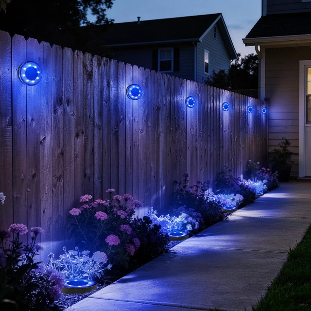 Alt view image 5 of 7 - Joomer 16 Pack 2.9inch Solar Ground Lights Outdoor, Blue | 2-in-1 8LED Solar Disc Lights Pathway Landscape Lighting Waterproof for Garden Patio Lawn Yard Driveway Walkway Deck Step