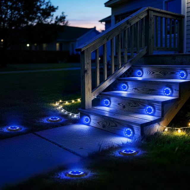 Alt view image 6 of 7 - Joomer 16 Pack 2.9inch Solar Ground Lights Outdoor, Blue | 2-in-1 8LED Solar Disc Lights Pathway Landscape Lighting Waterproof for Garden Patio Lawn Yard Driveway Walkway Deck Step
