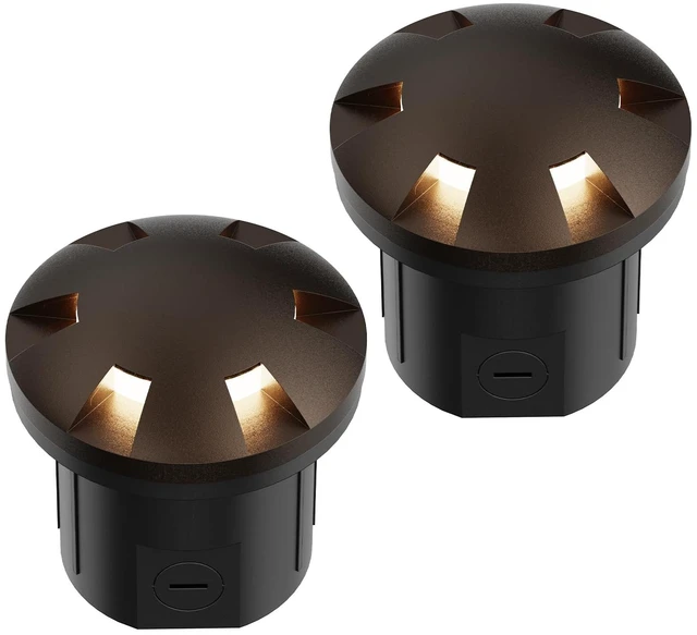 Main image of GOODSMANN Landscape Lighting 2PK Low Voltage Well Lights 6 Watt LED 120 Lumen 12V AC In-Ground Lights 3000K Warm White with Cable Connectors (2 Pack)