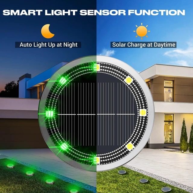 Alt view image 2 of 7 - Peasur Solar Ground Lights Outdoor, 12 Pack Flat Solar Powered Disc Lights, IP68 Waterproof, Anti-Rust, Landscape Lighting for Pathway Garden Yard Lawn Walkway Landscape Driveway, Green