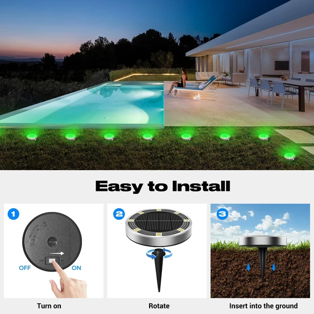 Alt view image 4 of 7 - Peasur Solar Ground Lights Outdoor, 12 Pack Flat Solar Powered Disc Lights, IP68 Waterproof, Anti-Rust, Landscape Lighting for Pathway Garden Yard Lawn Walkway Landscape Driveway, Green