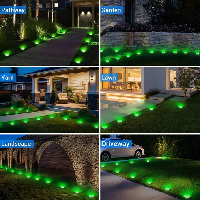Alt view image 6 of 7 - Peasur Solar Ground Lights Outdoor, 12 Pack Flat Solar Powered Disc Lights, IP68 Waterproof, Anti-Rust, Landscape Lighting for Pathway Garden Yard Lawn Walkway Landscape Driveway, Green