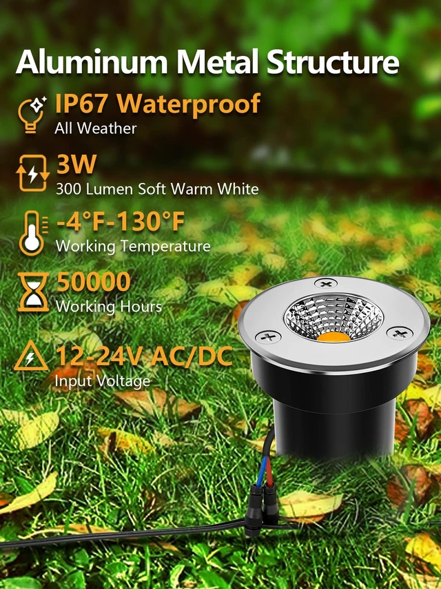 Alt view image 2 of 7 - ZUCKEO Low Voltage Landscape Lighting LED Well Lights 3W 12V-24V in Ground Light IP67 Waterproof Outdoor Low Voltage Landscape Lights for Floor Driveway Deck Step Garden (8 Pack Warm White)