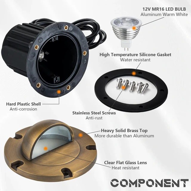 Alt view image 3 of 7 - LumStory Brass Well Lights Landscape LED In Ground Lights Outdoor Low Voltage Landscape Lighting 12V Up Lights for Tree, Pathway and Garden, with MR16 GU5.3 Bulb 5W 3000K Warm White (Beacon Top)