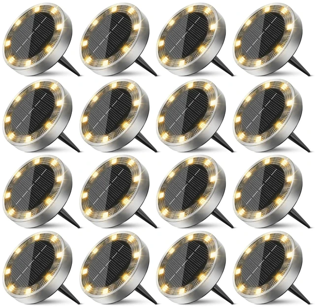 Main image of inkgear 16 Pack Solar Lights Outdoor Waterproof, 8 LED Solar Ground Lights | Flat Solar Disc Light Landscape Lighting for Pathway Garden Yard Walkway Driveway Lawn, Warm White