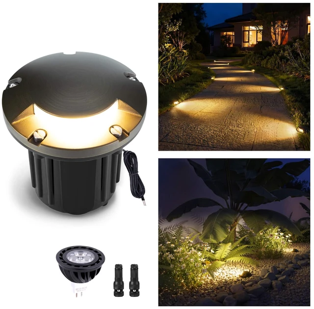 Main image of Gardenreet In Ground Well Light - Brass 12V Ip65 Waterproof Outdoor Landscape Lighting, Low Voltage LED In-Grade Turret Top Light, Antique Bronze for Walkway Patio Deck with 2700K Warm White MR16 Bulb