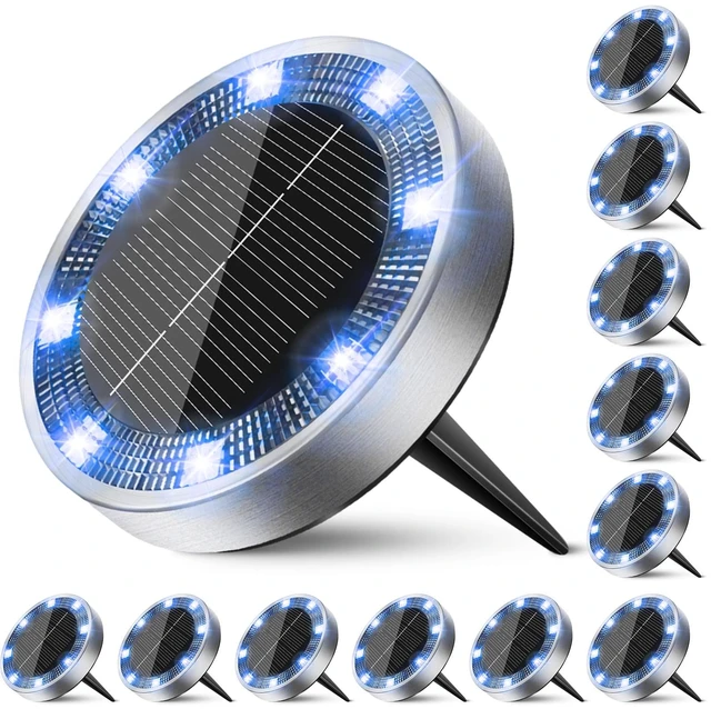Main image of Peasur Solar Ground Lights Outdoor, 12 Pack Flat Solar Powered Disc Lights, IP68 Waterproof, Anti-Rust, Landscape Lighting for Pathway Garden Yard Lawn Walkway Landscape Driveway, Blue