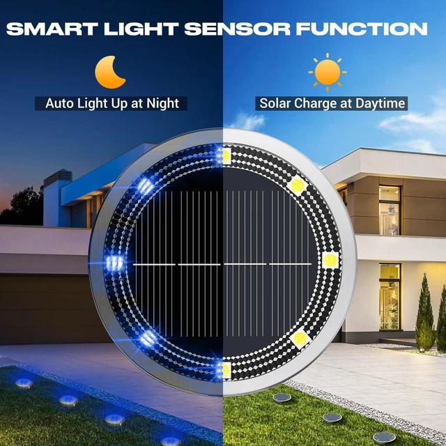 Alt view image 2 of 7 - Peasur Solar Ground Lights Outdoor, 12 Pack Flat Solar Powered Disc Lights, IP68 Waterproof, Anti-Rust, Landscape Lighting for Pathway Garden Yard Lawn Walkway Landscape Driveway, Blue