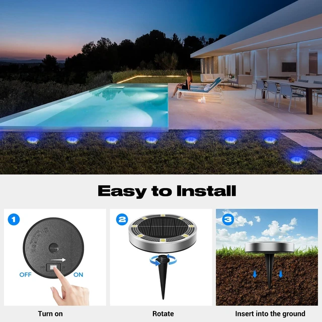 Alt view image 4 of 7 - Peasur Solar Ground Lights Outdoor, 12 Pack Flat Solar Powered Disc Lights, IP68 Waterproof, Anti-Rust, Landscape Lighting for Pathway Garden Yard Lawn Walkway Landscape Driveway, Blue