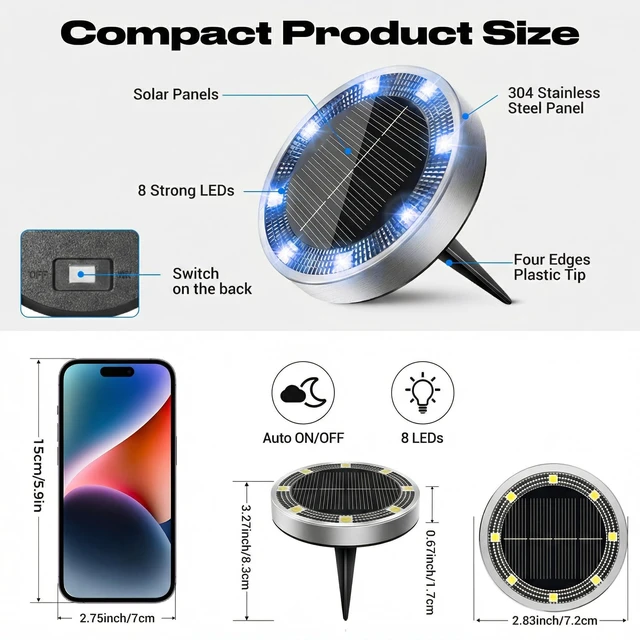 Alt view image 5 of 7 - Peasur Solar Ground Lights Outdoor, 12 Pack Flat Solar Powered Disc Lights, IP68 Waterproof, Anti-Rust, Landscape Lighting for Pathway Garden Yard Lawn Walkway Landscape Driveway, Blue