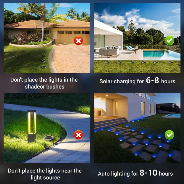 Alt view image 7 of 7 - Peasur Solar Ground Lights Outdoor, 12 Pack Flat Solar Powered Disc Lights, IP68 Waterproof, Anti-Rust, Landscape Lighting for Pathway Garden Yard Lawn Walkway Landscape Driveway, Blue
