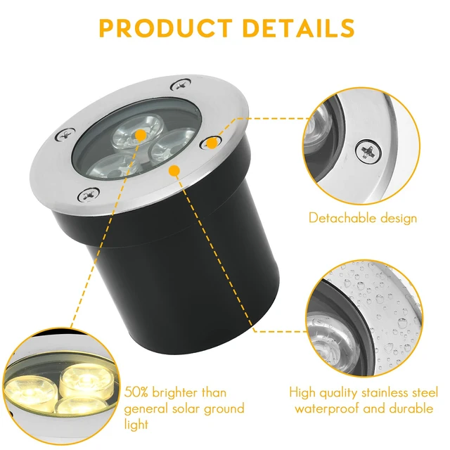 Alt view image 3 of 6 - ACHENGE Low Voltage In-ground Light LED Well Lights Landscape Lighting 3W 12V 24V Outdoor Landscape Light Waterproof IP67 Pathway Driveway Deck Step Fence Garden Lights (Warm White)