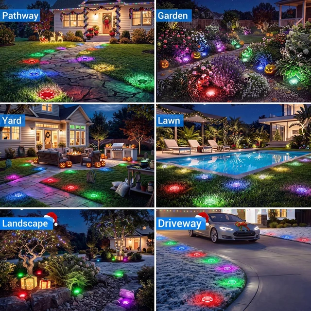 Alt view image 2 of 7 - Peasur Solar Ground Lights Outdoor, 24 Pack Flat Solar Powered Disc Lights, IP68 Waterproof, Anti-Rust, Landscape Lighting for Pathway Garden Yard Lawn Walkway Landscape Driveway, 6 Colors