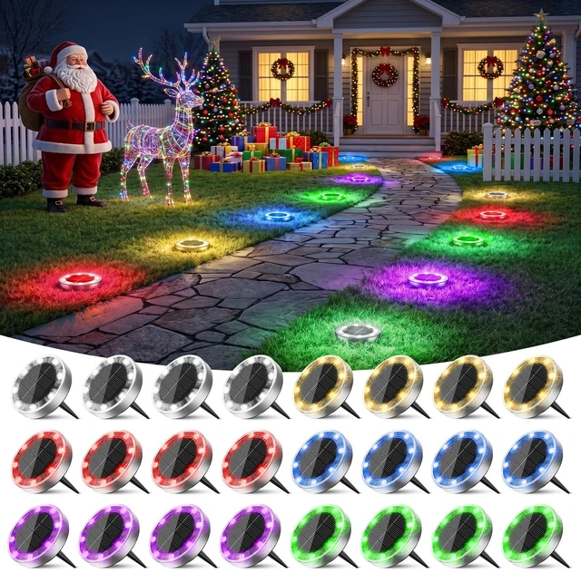 Main image of Peasur Solar Ground Lights Outdoor, 24 Pack Flat Solar Powered Disc Lights, IP68 Waterproof, Anti-Rust, Landscape Lighting for Pathway Garden Yard Lawn Walkway Landscape Driveway, 6 Colors