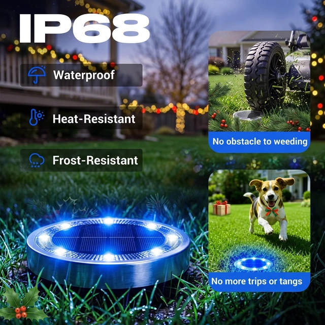 Alt view image 3 of 7 - Peasur Solar Ground Lights Outdoor, 24 Pack Flat Solar Powered Disc Lights, IP68 Waterproof, Anti-Rust, Landscape Lighting for Pathway Garden Yard Lawn Walkway Landscape Driveway, 6 Colors