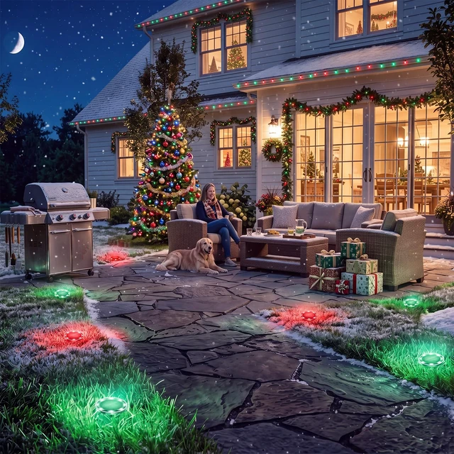 Alt view image 6 of 7 - Peasur Solar Ground Lights Outdoor, 24 Pack Flat Solar Powered Disc Lights, IP68 Waterproof, Anti-Rust, Landscape Lighting for Pathway Garden Yard Lawn Walkway Landscape Driveway, 6 Colors
